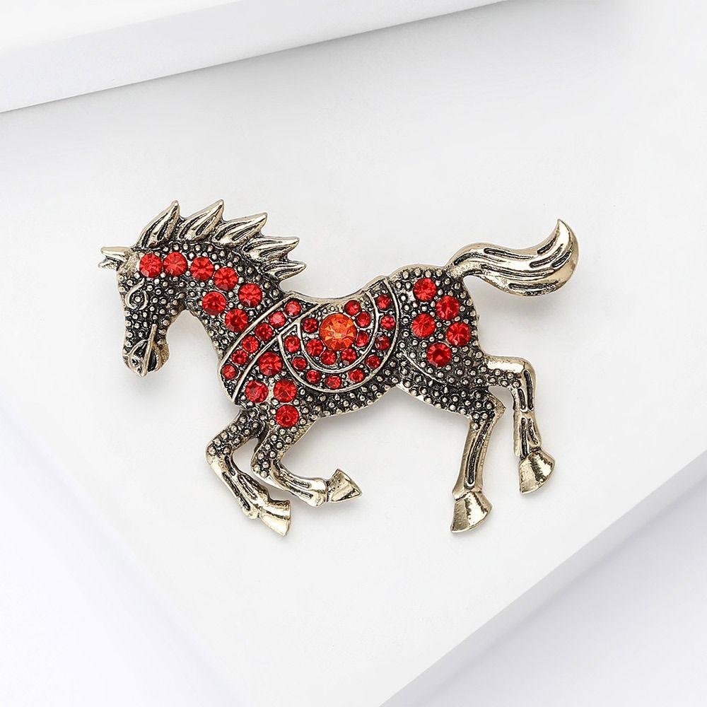 Rhinestone Running Horse Brooch Vintage Brooch Pins Gift Zodiac Animal Badge  Cultural Art