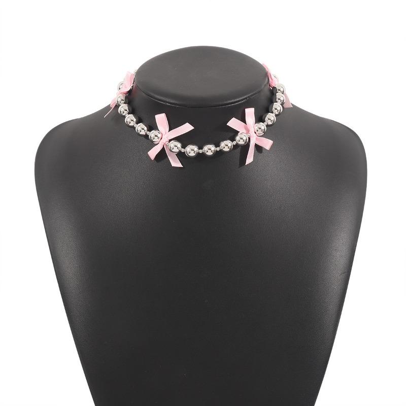Meier Niche styleclassy sense clavicle chain y2ksexy style bow beaded necklace розовый