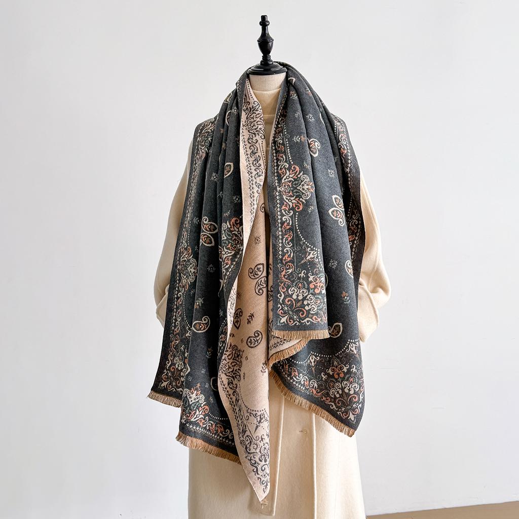 Fashion Faux Cashmere Winter Shawl For Women Vintage Pattern Tasseled Scarf Warm Wrap Stylish Accessory Ideal For Winter Wear