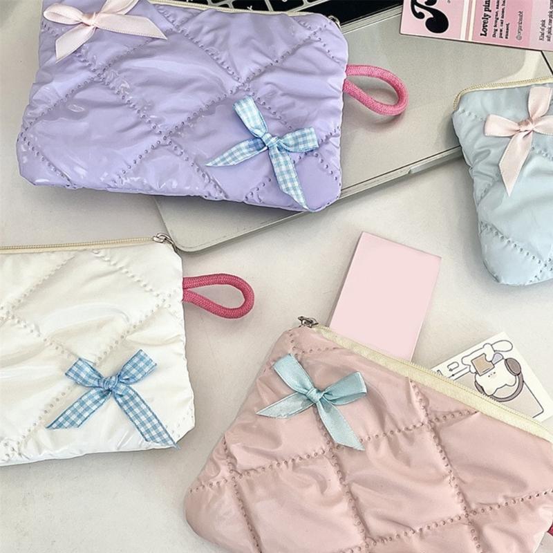 Polyester Bowknot Cosmetic Pouch Versatile Portable Organizers for Travel and Daily Accessories