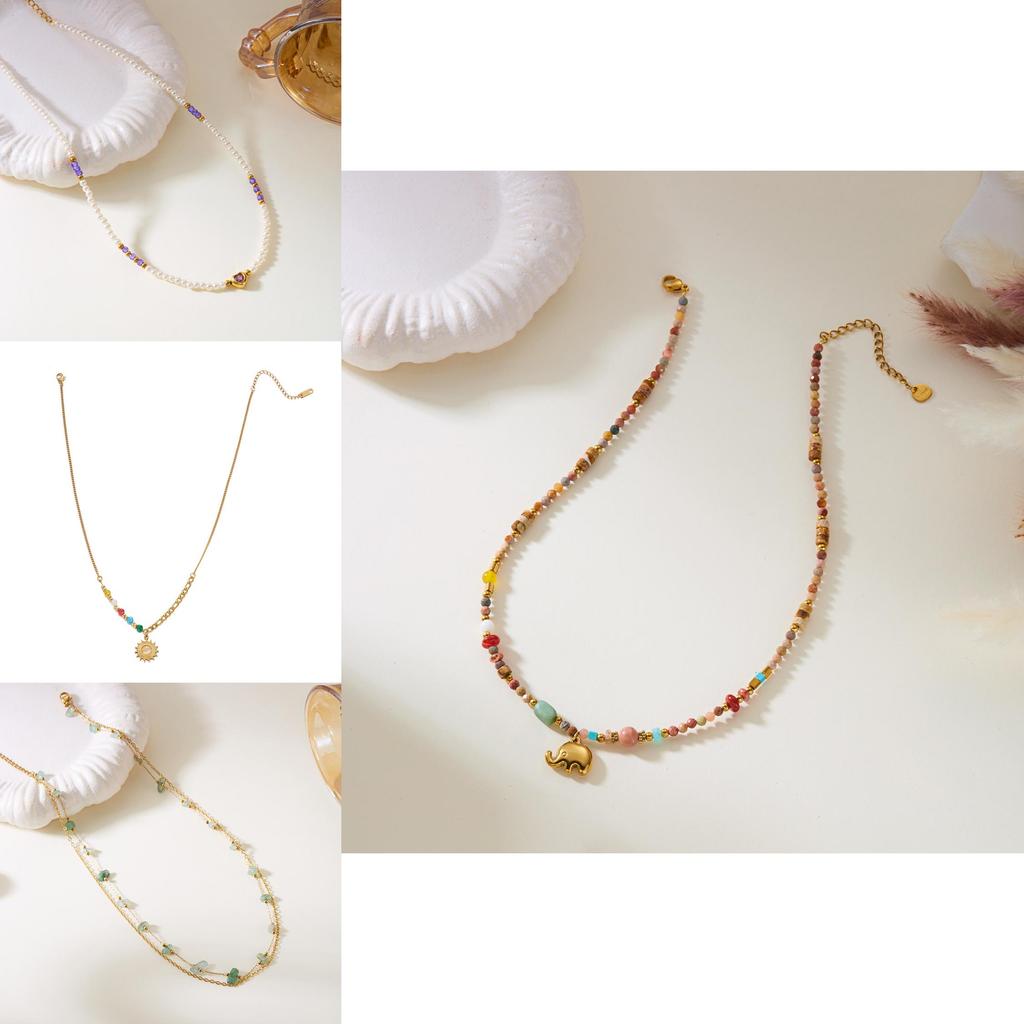 Stainless Steel Necklace With Sunflower Motif And Natural Turquoise For Casual Wear