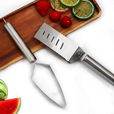 Stainless Steel Watermelon Slicer with Serrated Blade 2-in-1 Triangle Fruit Cutter for Melon Pineapple Multi-Function Divider for Cake Pizza