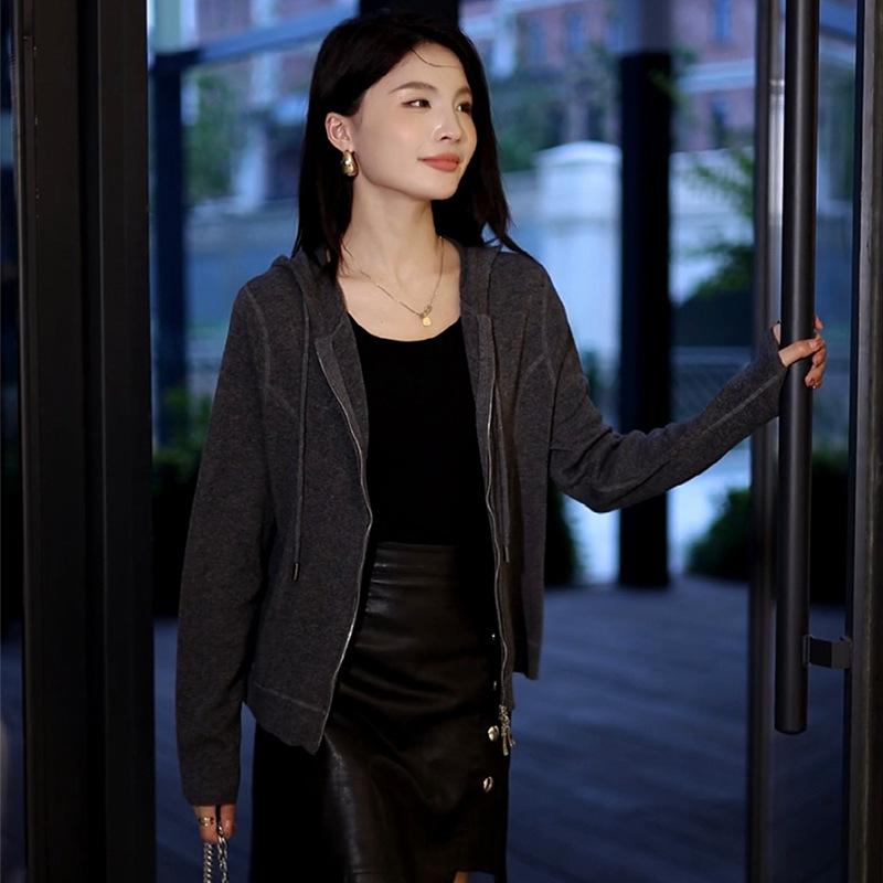 

Ultra Fine 0 Pure Wool Hooded Wool Sweater Women s Double Head Zipper Knitted Sweater Women s Sweater Jacket Long Sleeves L