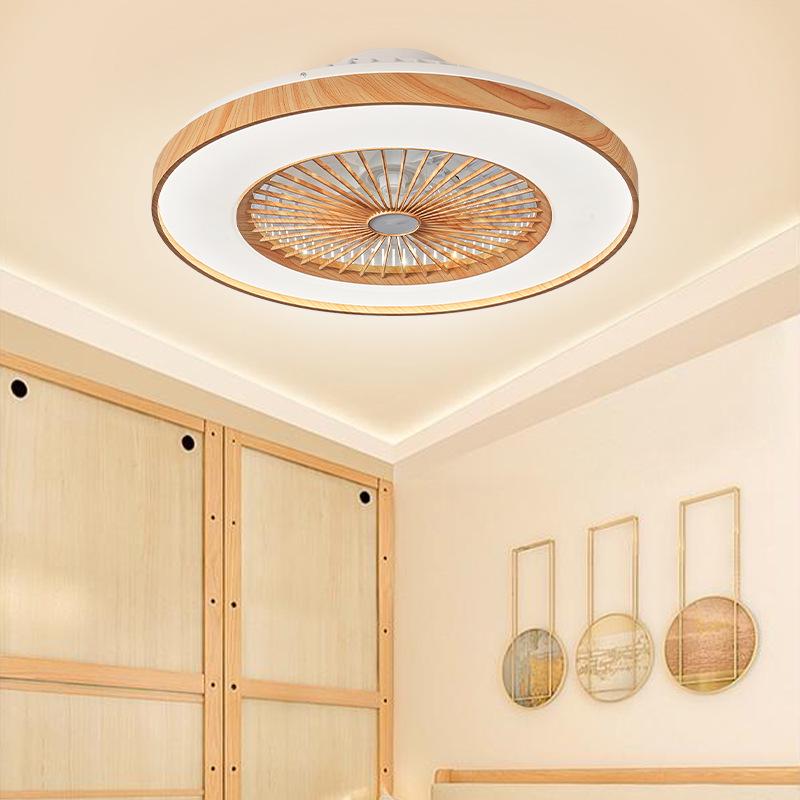 Japanese-Style Flush Mount Fan Light with Wood Grain, Chandelier for Living Room, Bedroom, Restaurant, 110V