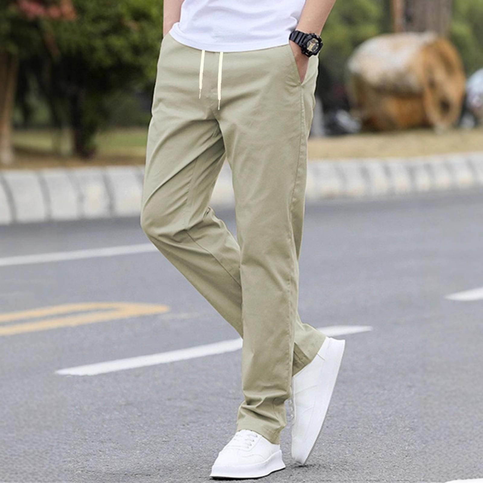 

Мужские повседневные брюки с эластичным поясом на кулиске, дышащие, однотонные XL бежевый