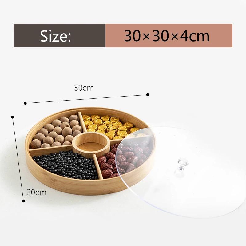 HeMu-Detachable Assembly Bamboo Partition Plate, Circular Square Dried Fruit Plate, Household Snack Storage Tray, Dessert Plate