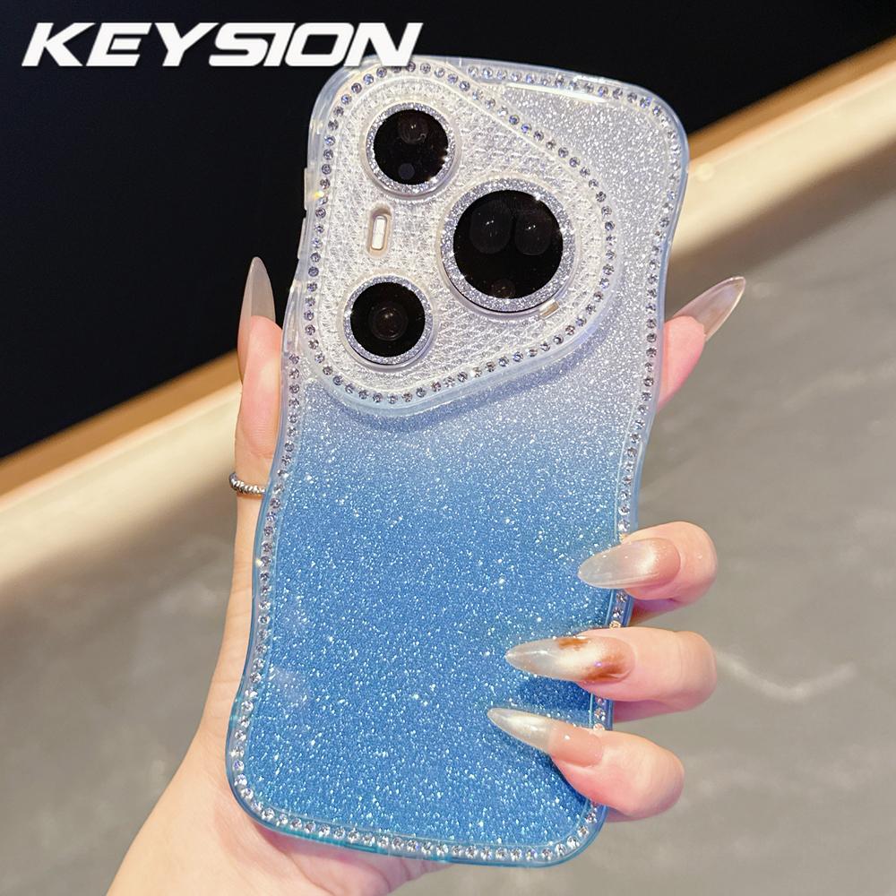 KEYSION Gradient Glitter Jewelled Phone Case for Huawei Pura 70 80 Pro 80 70 Ultra Wavy Border Lens Protector Shockproof Cover