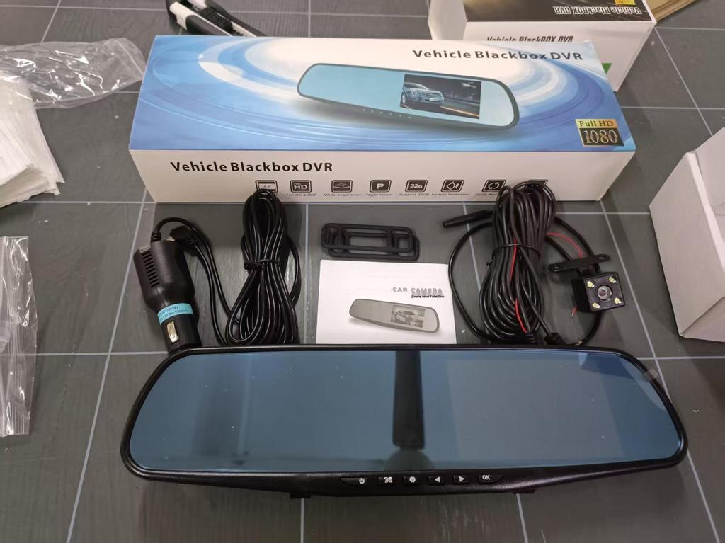 Dual Camera Rearview Mirror Dash Cam with Reversing Image and DVR for Front and Rear Recording