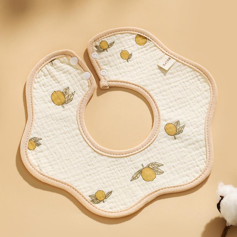 Baby Saliva Towel Class A Four-Layer Crepe Cartoon Snap-Button Bib Baby Triangle Scarf Newborn Bib