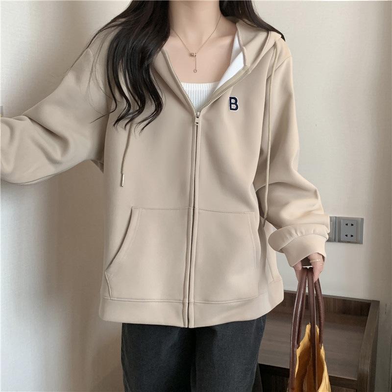 

Vintage hooded cardigan fleece sweater women s autumn thin loose vze top jacket trendy 2XL хакі