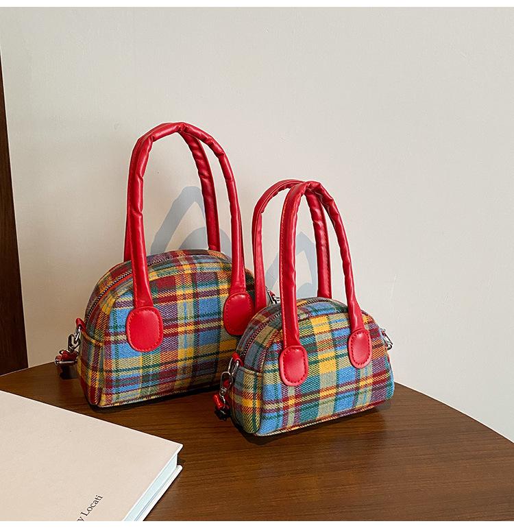 2025 Koreanischer Designer Damen Karomuster Umhänge- & Handtasche