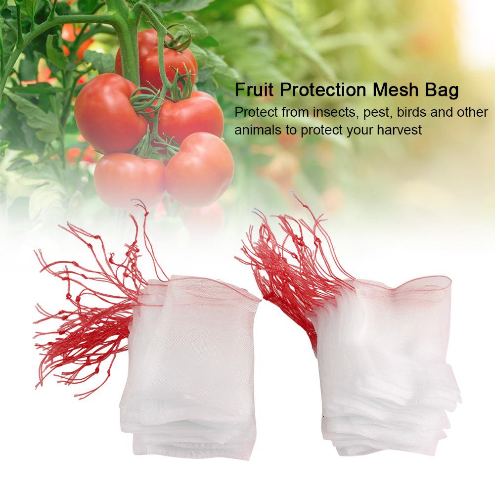 100pcs Plant Fruit   Bags,   Nylon Mesh Drawstring Bags for Tomatoes Grapes Apples, with Ventilated Design To Keep Out Birds