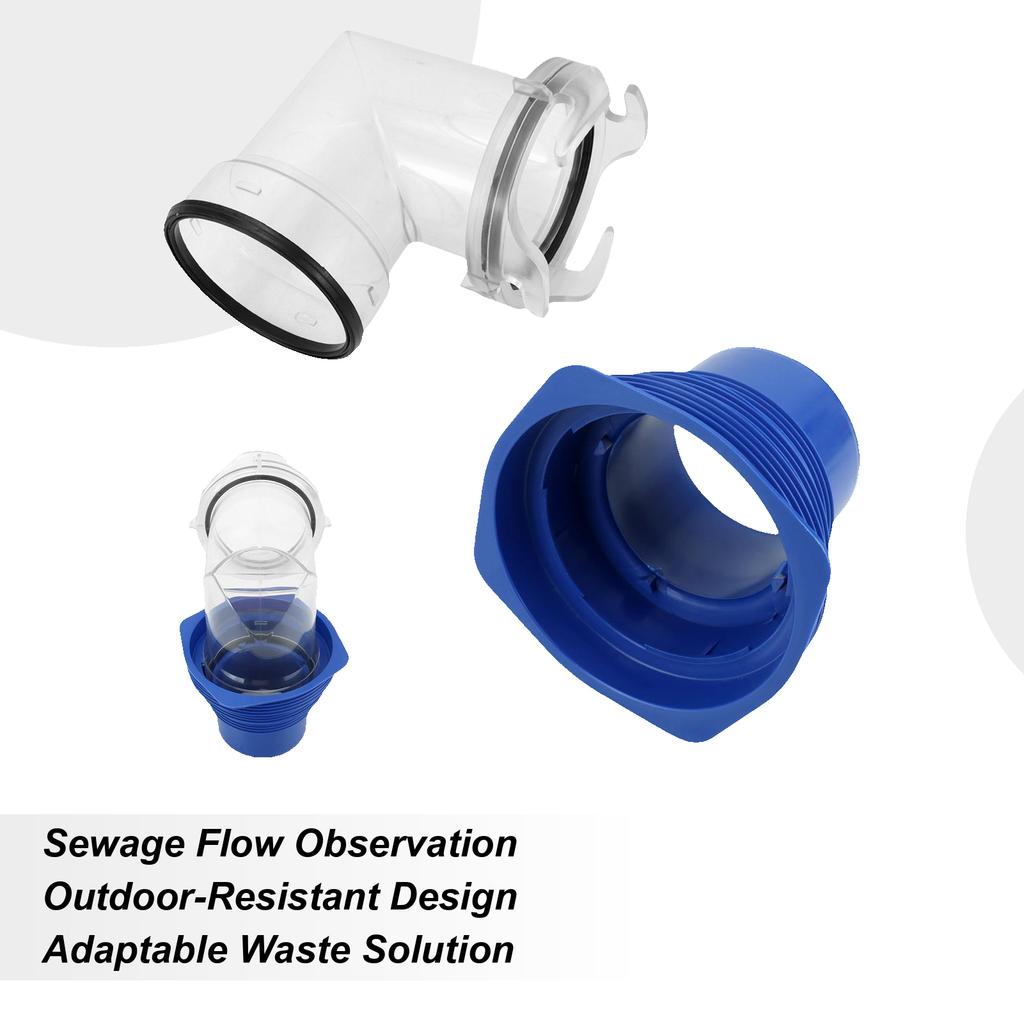 RV Sewer Hose Fitting Clear RV Sewer Hose Elbow With 4-in-1 Adapter 360 Degree Swivel Joint Trailer Waste Pipe Connector