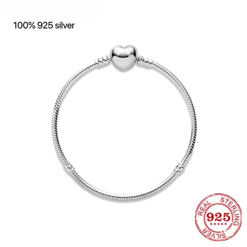 Fit Original Luxurious Women Sterling Color Pan Wrist Bracelet Love Heart Snake Chain Charms Bangle Diy High Quality JewelryLuxury Wrist