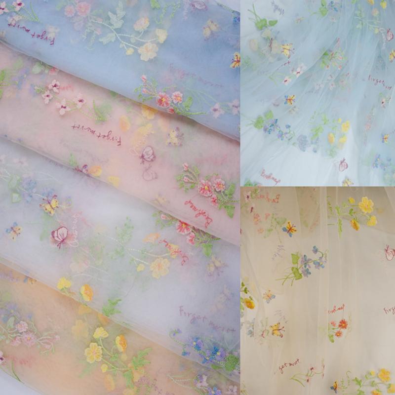 Chic Embroidery Lace Small Flower Butterfly Fabric Mesh Tulle Gauze Fabric DIY Wedding Dress Princess Tutu Skirt Crafts