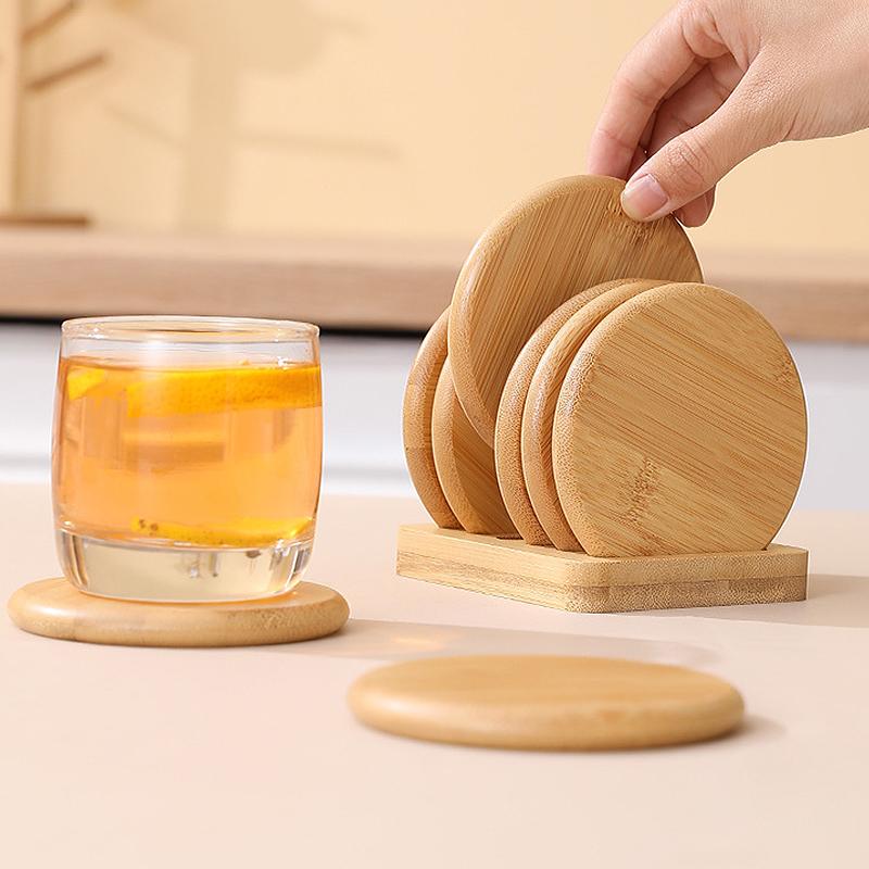 Bambus Untersetzer Set Einfach Kreativ Tassenhalter Rund Wasserglas Isolierpad Bambus Teetassenhalter Präsentationsständer