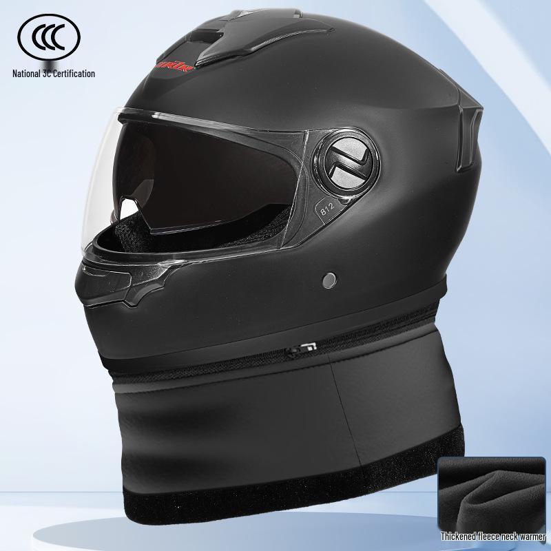 Electric Motorcycle Helmet with Detachable Neck Warmer - Windproof, Winter Warm, Full Face for Men and Women