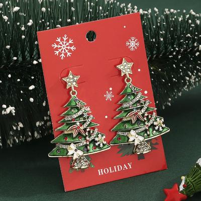New Christmas Earrings with Diamonds, Christmas Tree Stars, Rhinestone Studs, Bow Alloy Earrings.