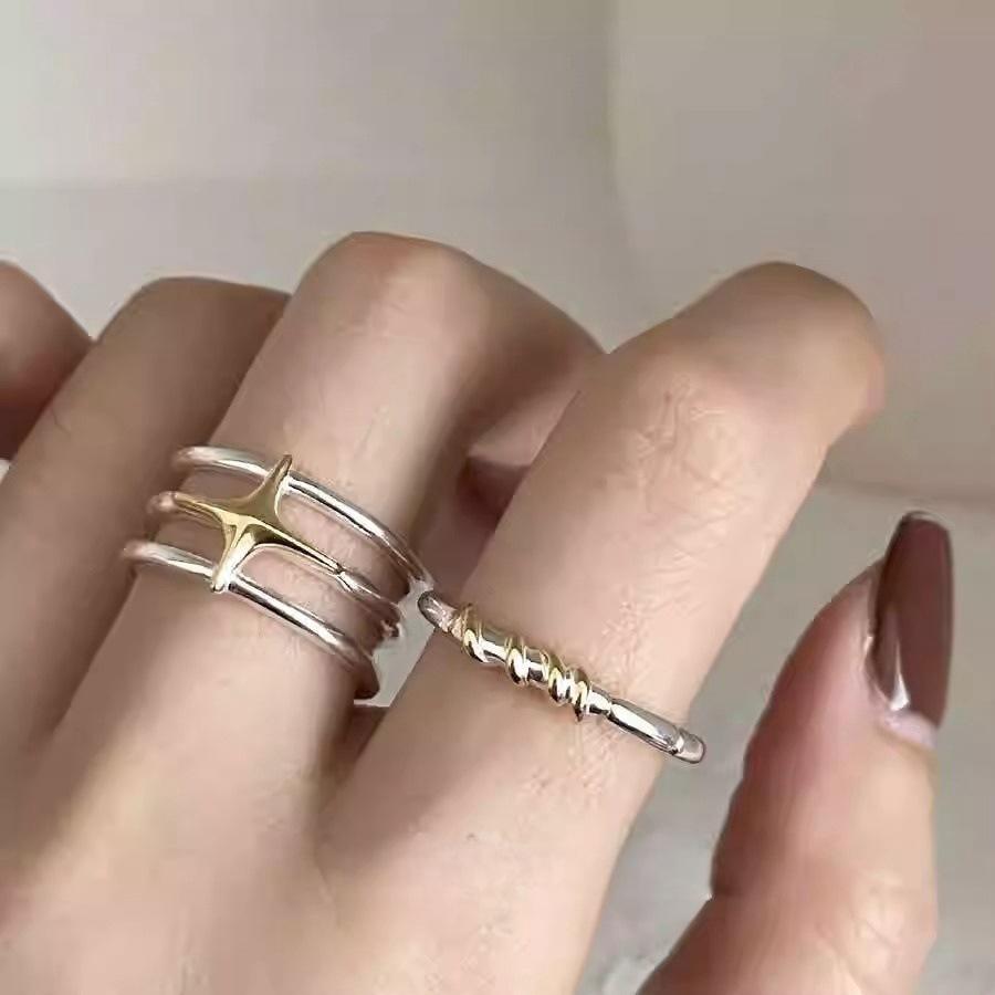 Korean Version of Gold Starlight Hollow Multi-layer Ring Silver Simple Personality Ins Wind Wound Open Ring