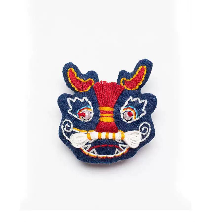 Plant-Dyed Dragon Zodiac Pendant, Blue-Dyed Handmade Embroidered Sachet Brooch, Car Safety and Good Luck Pendant Gift