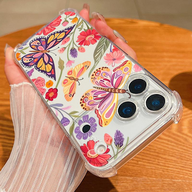 Card Slot Pocket Phone Case For iPhone Air 17 16 15 Pro Max 14 13 17 Pro 12 11 16e Shockproof Colorful Butterfly Clear TPU Cover