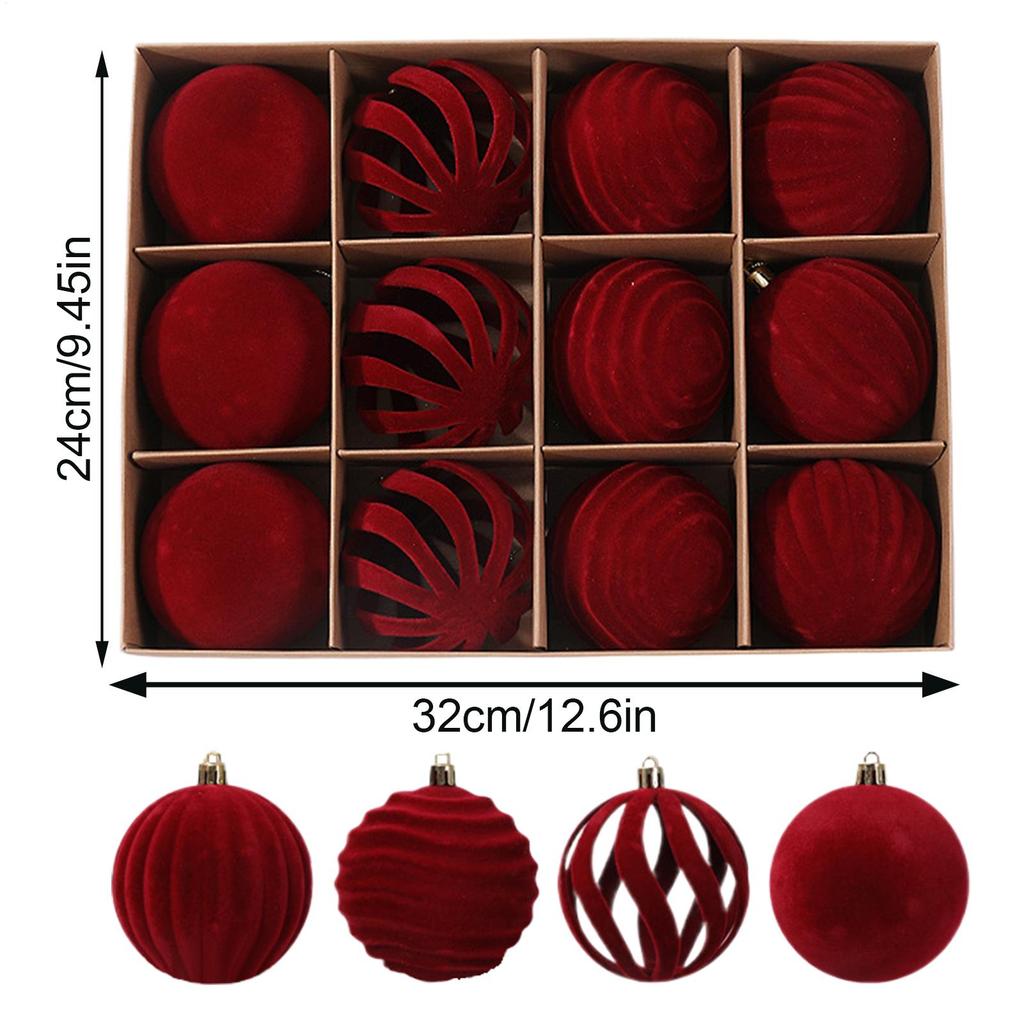 Christmas Tree Balls 12 Pieces Velvet Shatterproof Shatterproof Balls Christmas Tree Ornaments For Indoor Outdoor Mantel Kitchen
