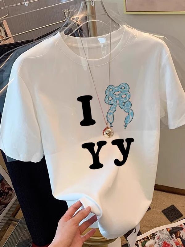 

Year of the Snake Women s Loose Cotton T-Shirt: 2025 Summer Niche Design 3XL білий