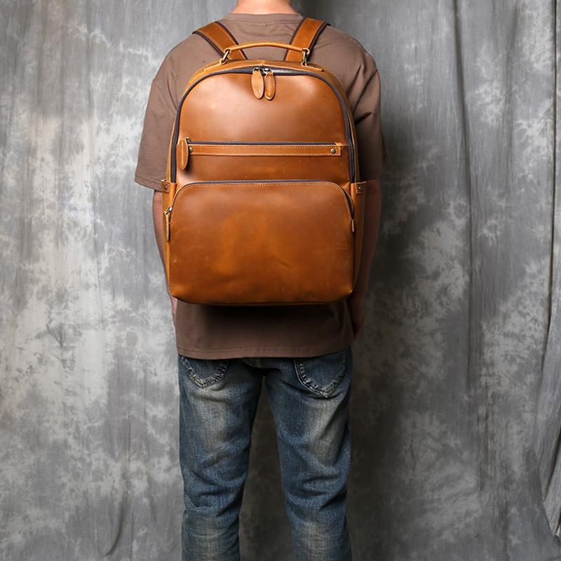 Vintage Rindsleder Rucksack Oberste Schicht Aus Echtem Leder Herren Hohe Kapazität Computer Rucksack Lässiger Geschäftsreise Rucksack