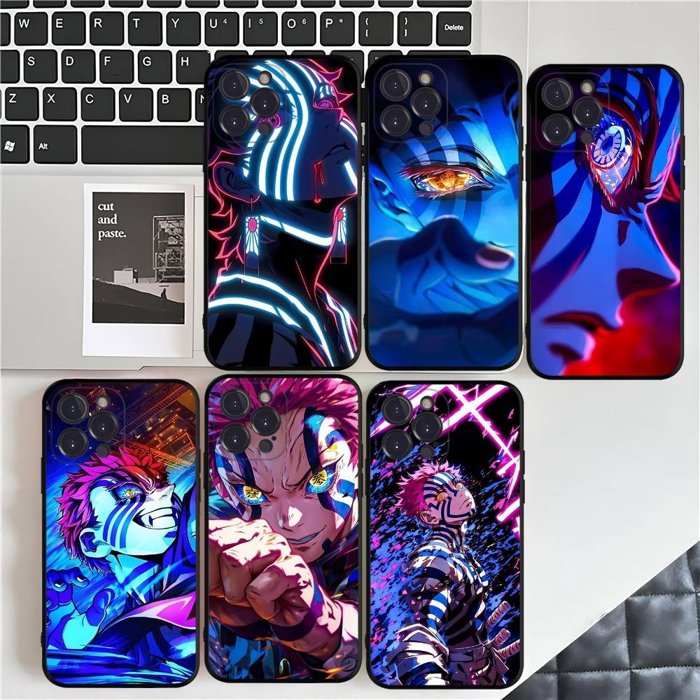 Popular Anime Akaza D-Demon S-Slayer Black Soft Phone Case For IPhone 16 15 14 13 11 12 17 Pro Max Mini Plus
