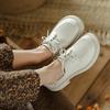 New platform fashion single shoes round head lace-up low top large size low heel casual square heel four seasons wear small leather shoes black