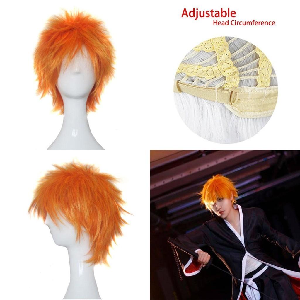 Bright Bleach Kurosaki Ichigo Wig Cosplay Hairpiece Adult Party Prop