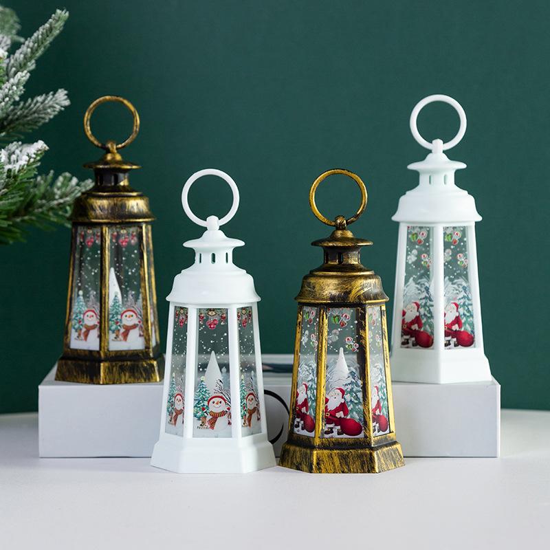 Hanging Christmas Lantern With Flickers LED Lanterns Night Light Glittering Simulation Snow Globe Lantern For House Xmas Gift