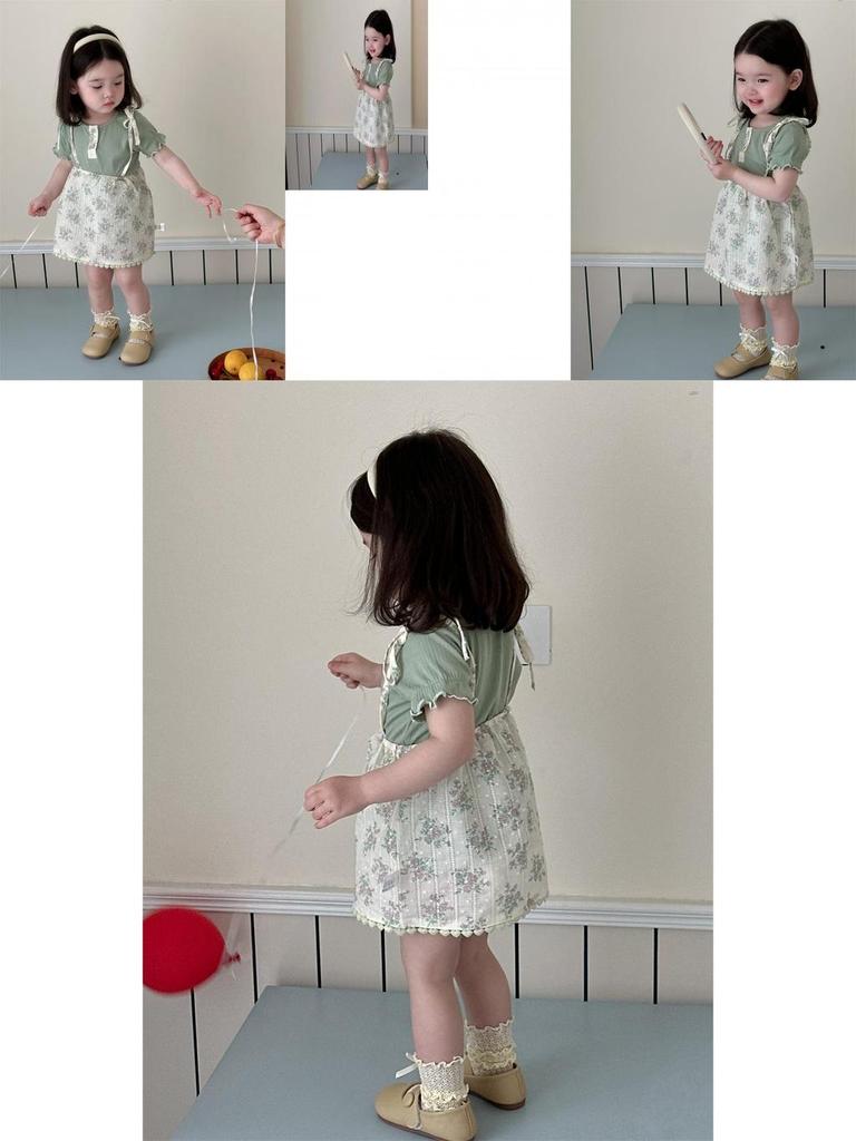 Stylish Korean Toddler Girls Summer Outfit Soft Cotton Short Sleeve T-shirt And Skirt Set