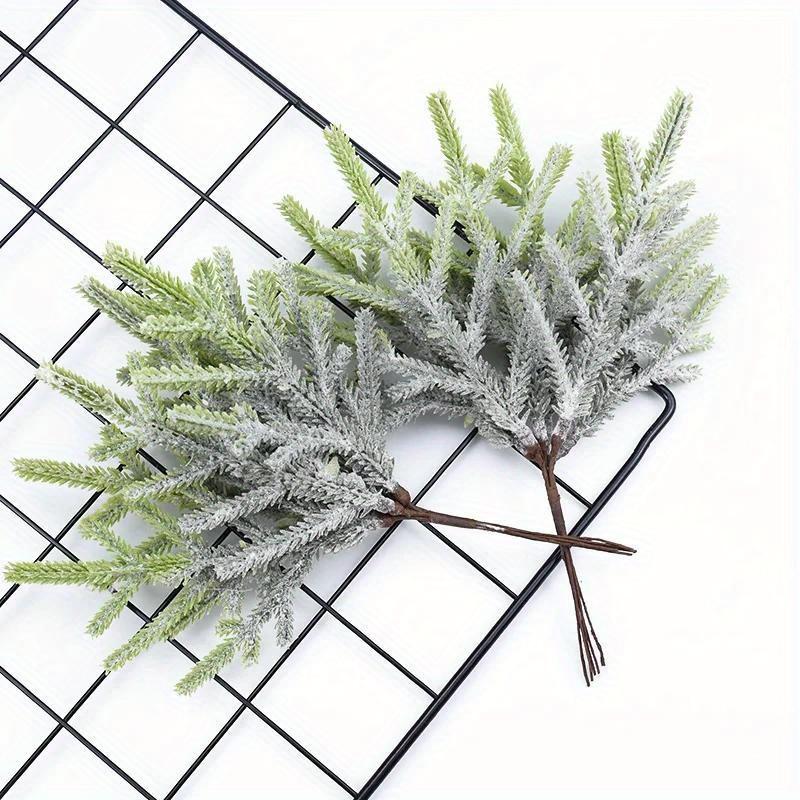 12 Pcs/2 Bundles Artificial Plants Fake Pine Vases Christmas Decorations for Home Wedding DIY Gifts Box Wreath Scrapbooking Plastic Flowers
