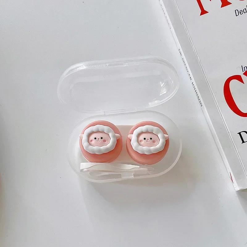 Travel Women Contact Lense Kit Holder Container Cute Cartoon Animal Style Contact Lens Case with Tweezers Suction Stick