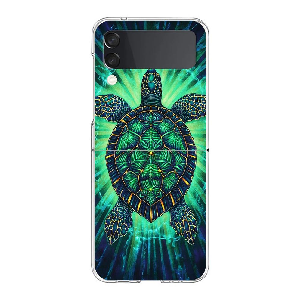 Phone Cover For Samsung Galaxy Z Flip 7 6 5 4 Case Transparent For Samsung Z Flip 3 Hard PC Shell Ocean Cute Dolphin Sea Turtle