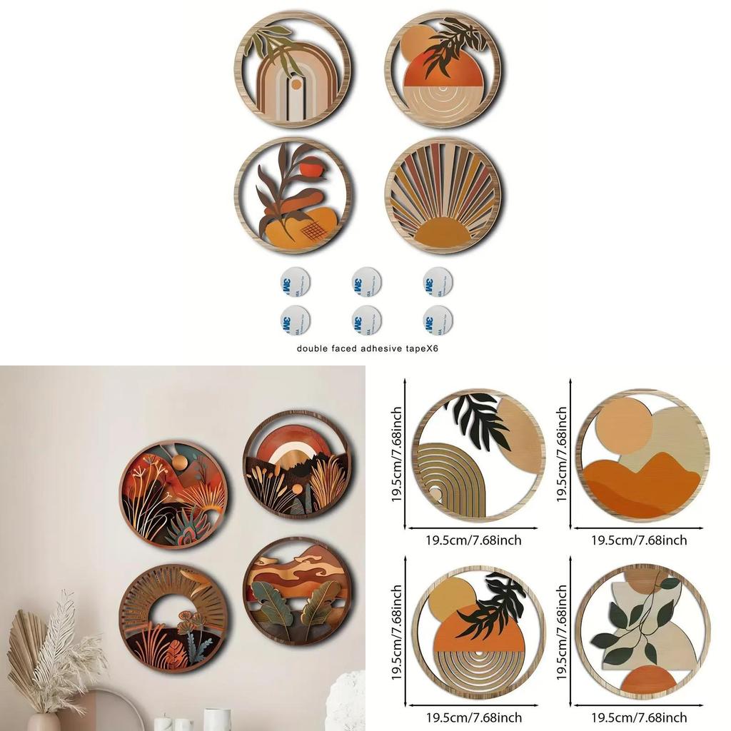 Wall Decor Set With Wooden Craft Pieces For Rustic Home Interior
