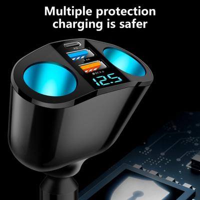 12V/24V Fahrzeuge Zigarettenanzünderbuchse Doppel-USB Typ C Schnelllade-Autolade-Splitter-Adapter mit LED-Anzeige