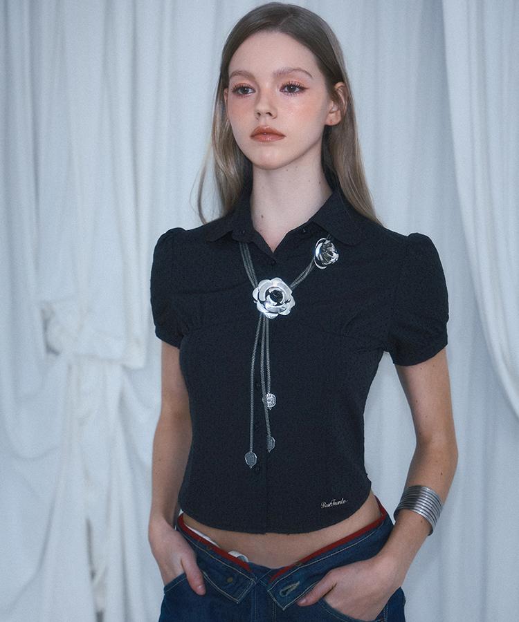 ROSEFRANTZ Dot Round Collar Blouse [Black]