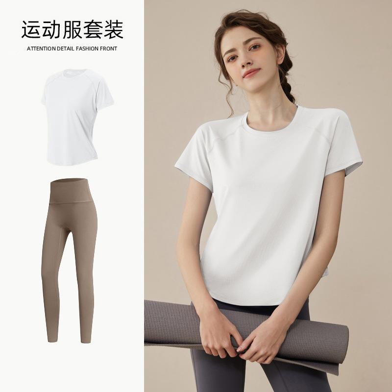 Yoga suit, women's spring loose and breathable T-shirt, loose and quick-drying fitness suit, thin running sweat suit