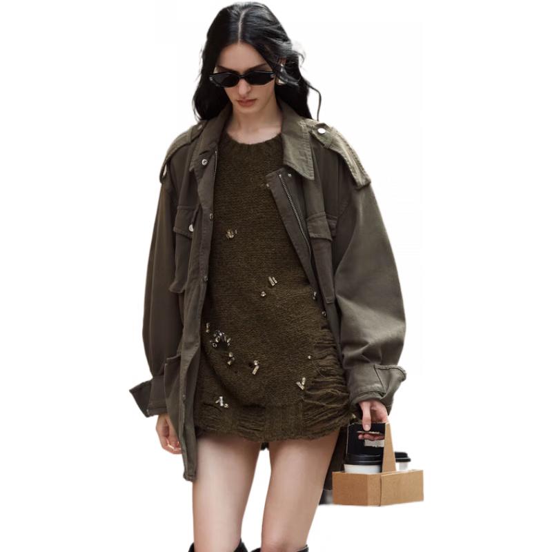 

MO&Co. Neutral Drawstring Waist Workwear Jacket M