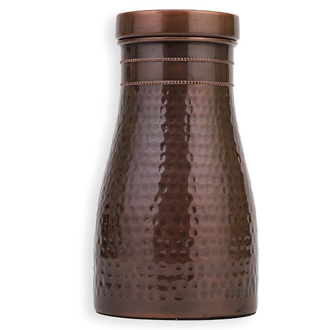 Copper Bedroom Jar with Inbuilt Glass | Rarity Hammered Design | Handcrafted, Leakproof, Jointless | Ayurvedic Benefits, Antioxidant Properties |