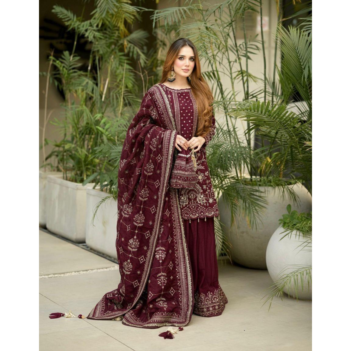 Bollywood Pakistani Ethnic Salwar Kameez Indian Wedding Wear Top Palazzo Suit M-38 малиновый