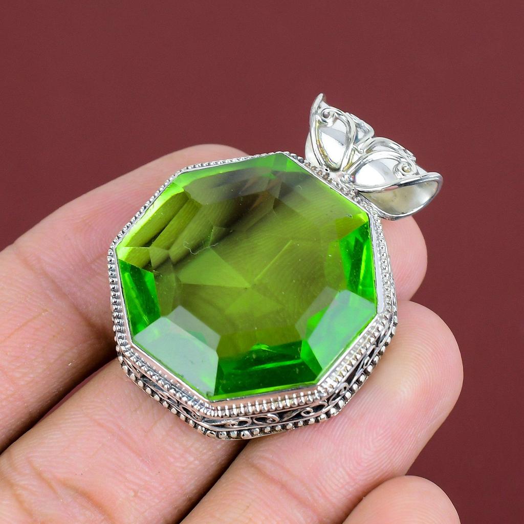 Faceted Peridot Pendant Genuine Gemstone Jewelry Handmade Pendant 925 Sterling Silver Pendant Vintage Pendant Gifts For Him Silver Jewelry