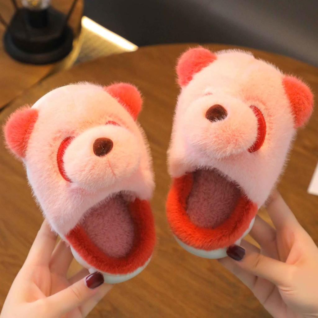 New Cute Panda Slippers Children's Designer Kids Funny Slides Indoor Home Shoes Boy Girl Furry Mules Winter Warm House Shoes