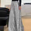Sequined Loose Wide Leg Pants Women's Solid Color High Waisted Straight Leg Pants Fashionable Commuting