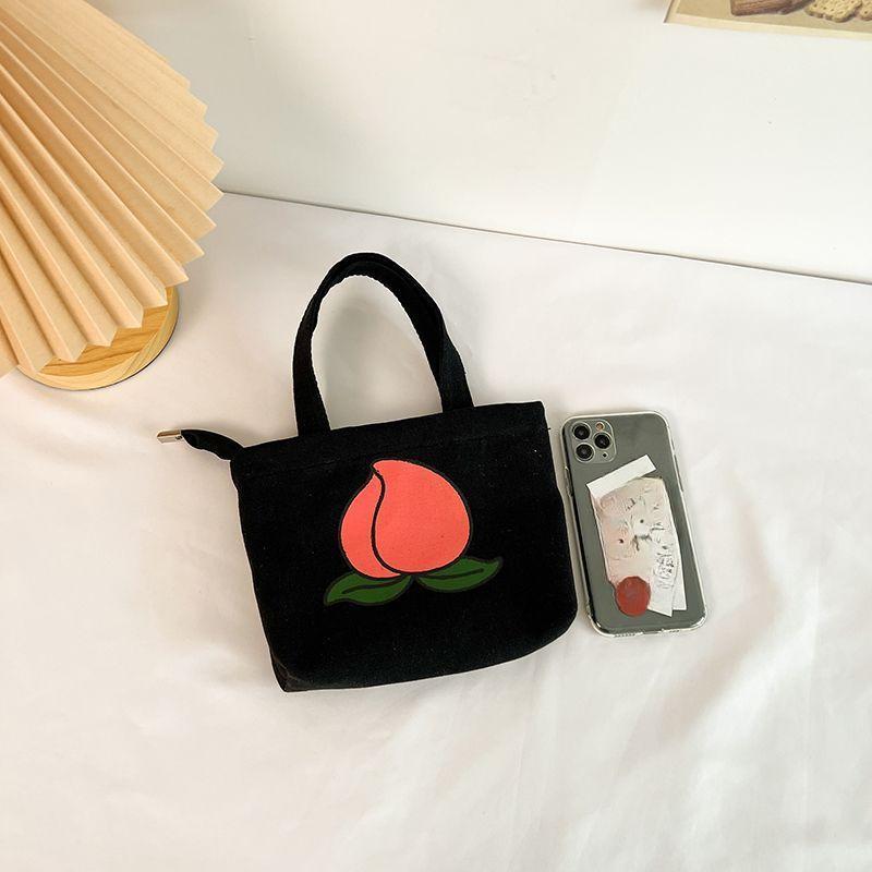 

Женская сумка, холщовая сумка с персиковым принтом, простая и универсальная сумка для покупок, сумка для мобильного телефона, портативная маленькая сумка 17*3.5*14cm чёрный