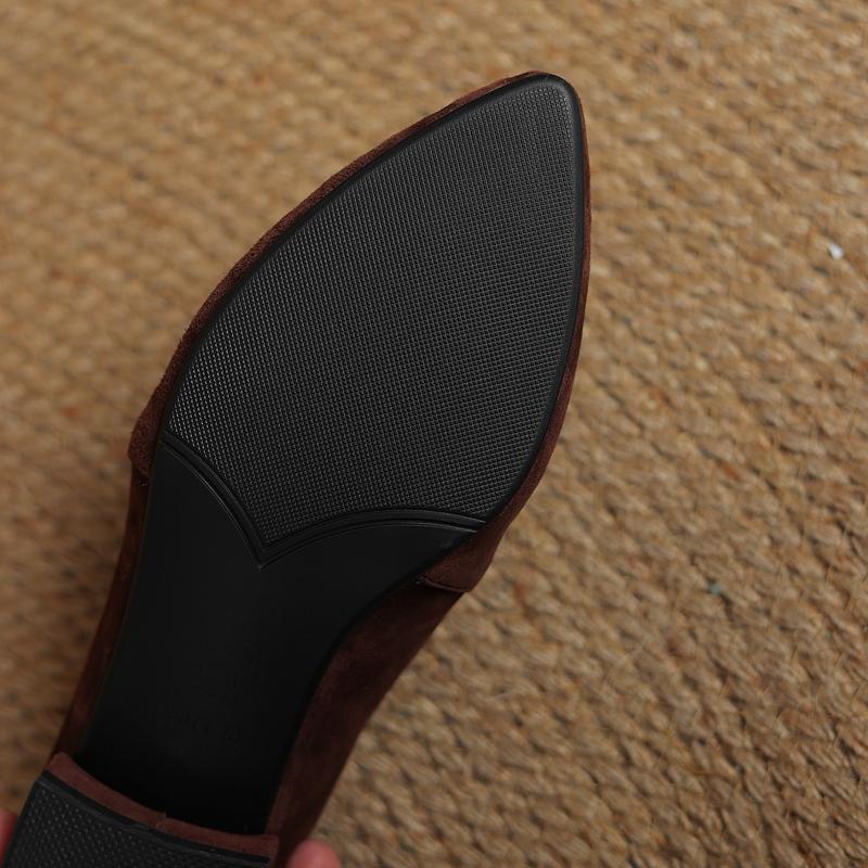 Fashion Women's New Spring and Autumn Pointed Leather Sheep Suede Comfortable Low Heel Plus Size Retro Work Oxford Shoes