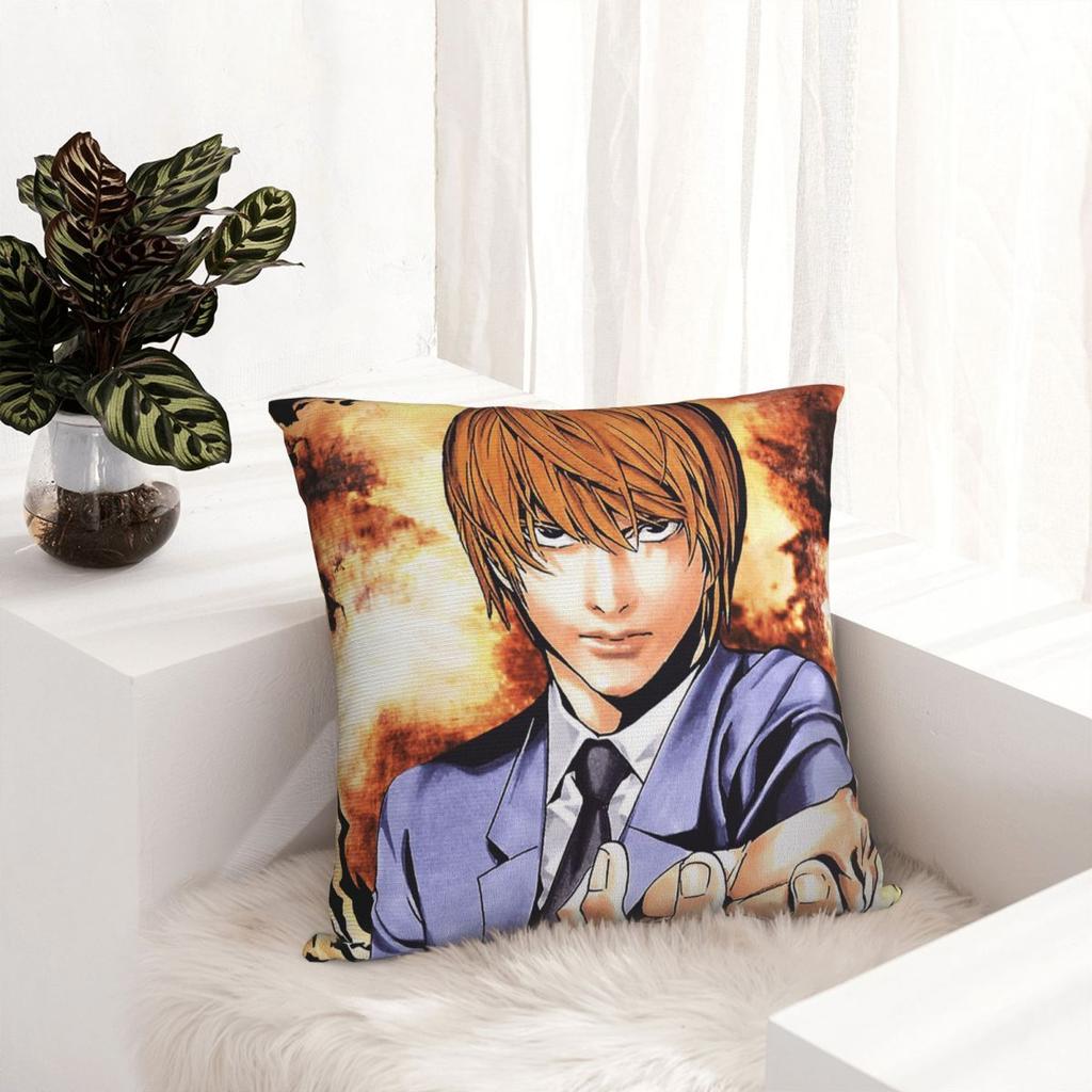 Yagami Light quadratische Kissenbezüge Polyester Zuhause Death Note Anime Kissenbezug Lustiger Kissenbezug 40*40