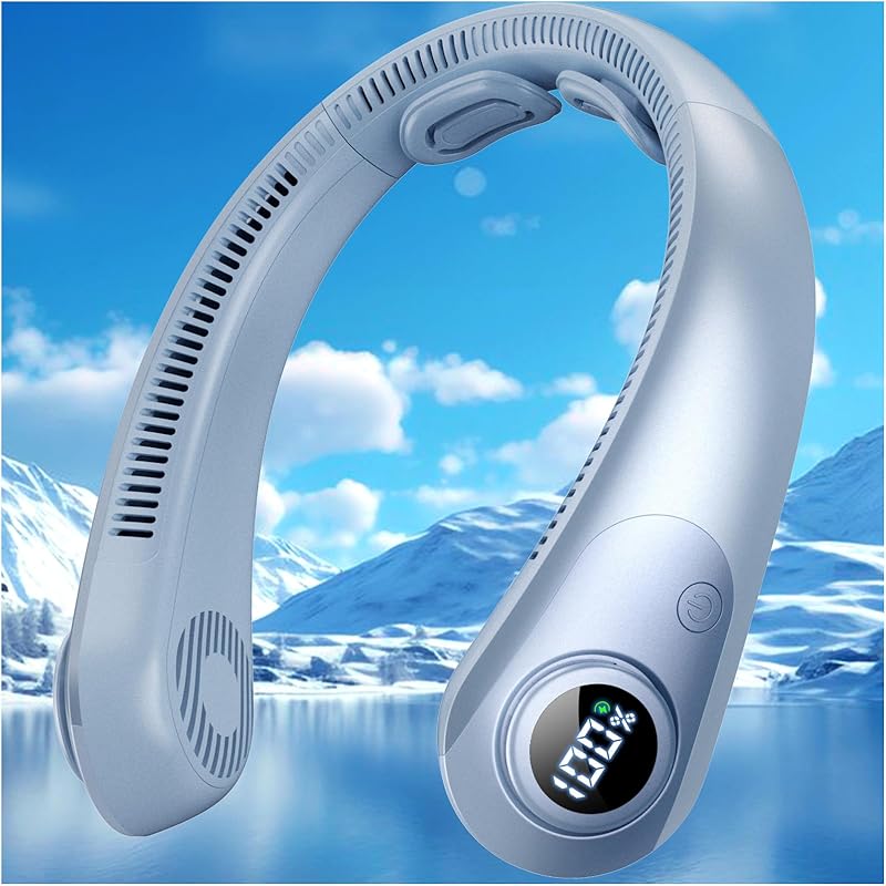 Portable Neck Fan That Blow Cold Air, LED Display, Rechargeable Hands-Free Wearable Cooling Personal Fan, 5 Speed, Neck Support, Bladeless Neck Air